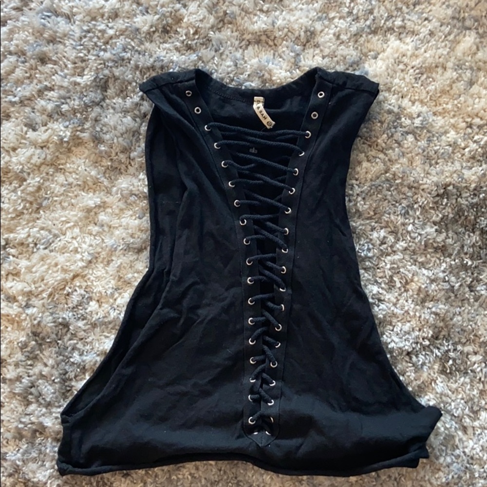 LF black cut out crop top with shoelaces